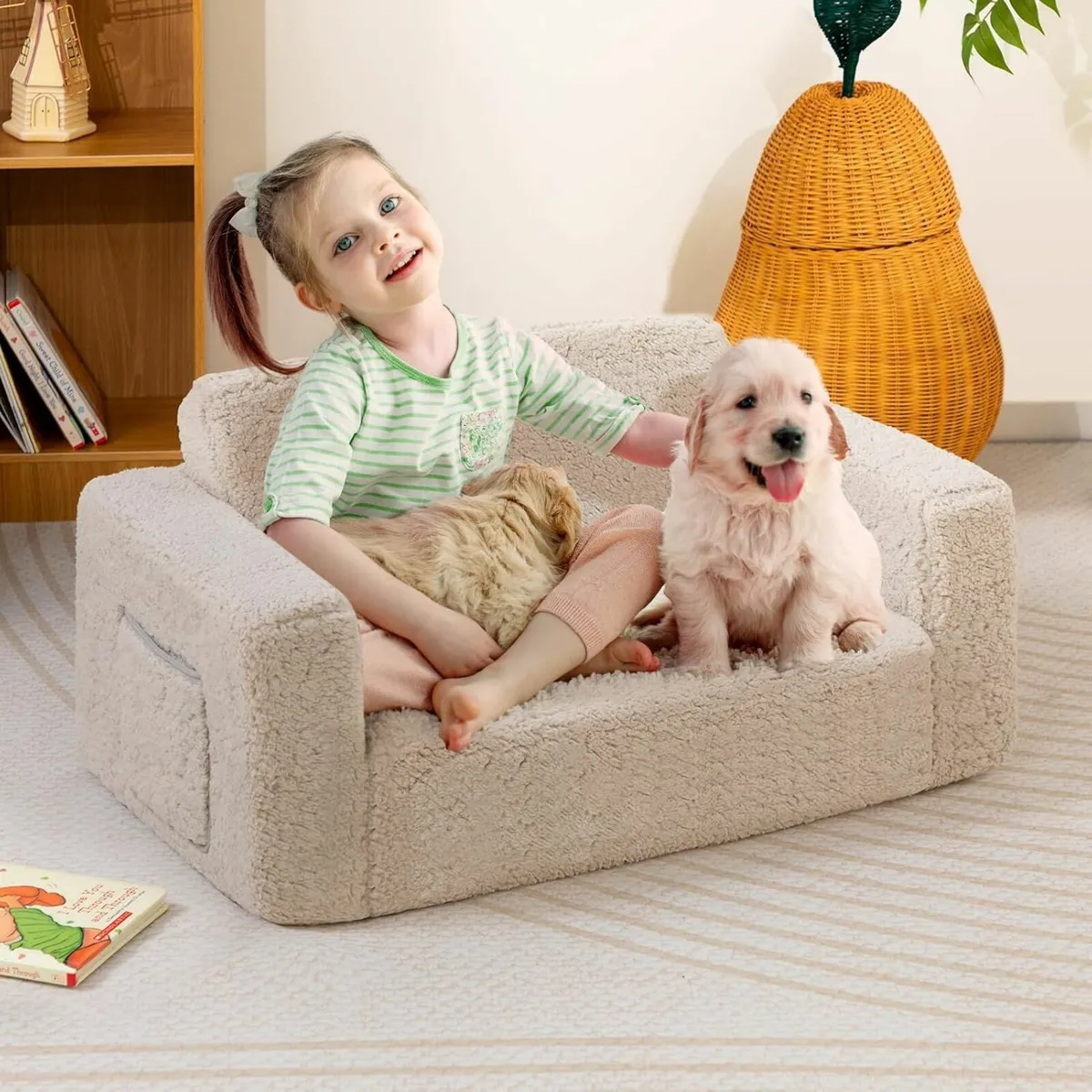 Kids Sofa Bed, Extra Wide 2-in-1 Toddler Soft - Image 1