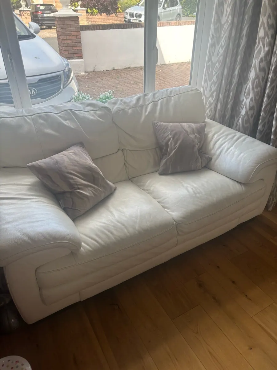2 and 3 seater white leather sofa - Image 2