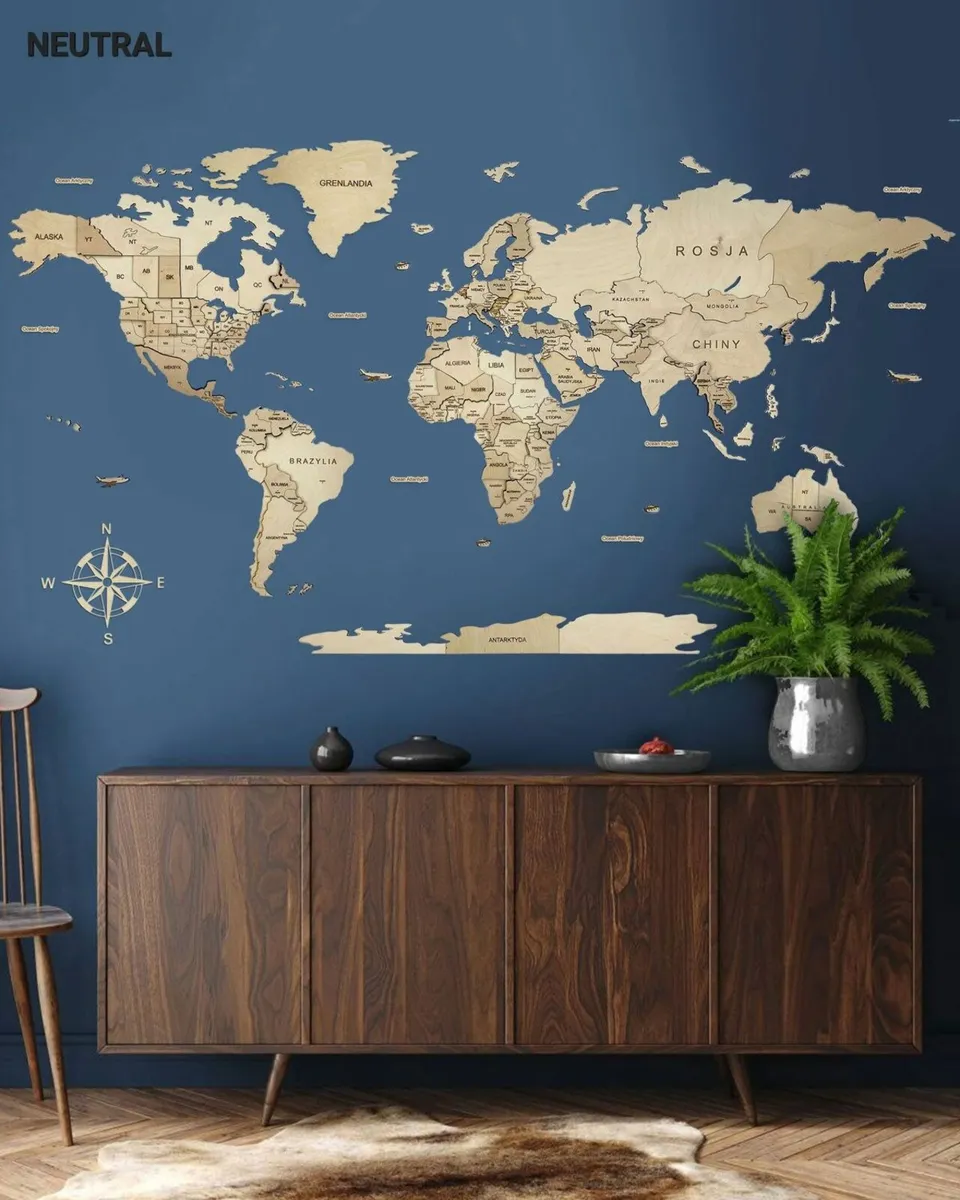 Wall Map Home Decor Wooden  Decoration - Image 1