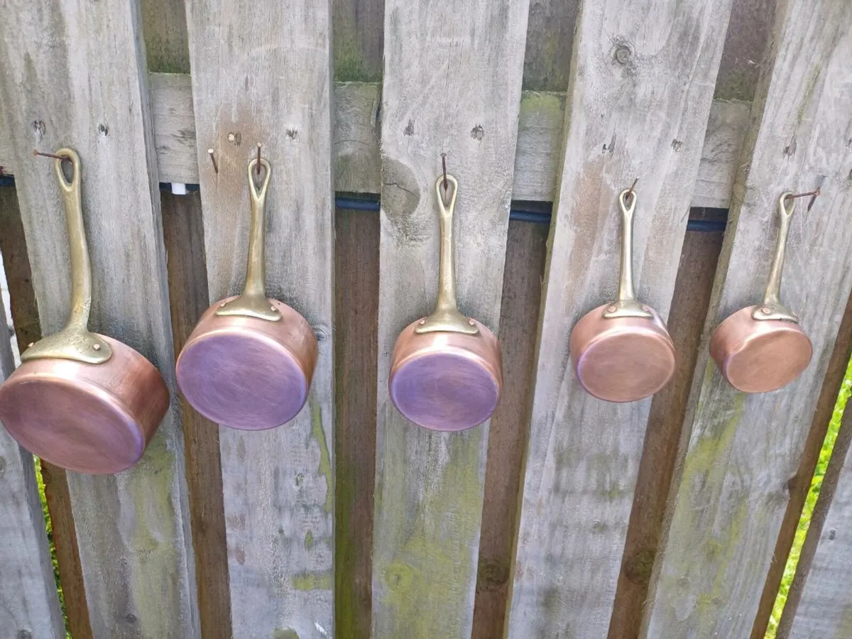 Vintage French Copper Saucepans - Image 2