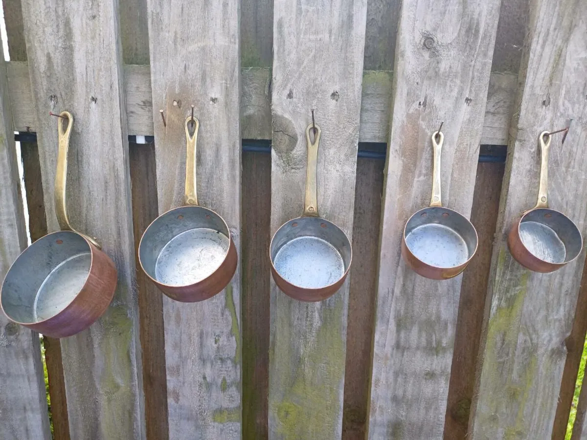 Vintage French Copper Saucepans - Image 3