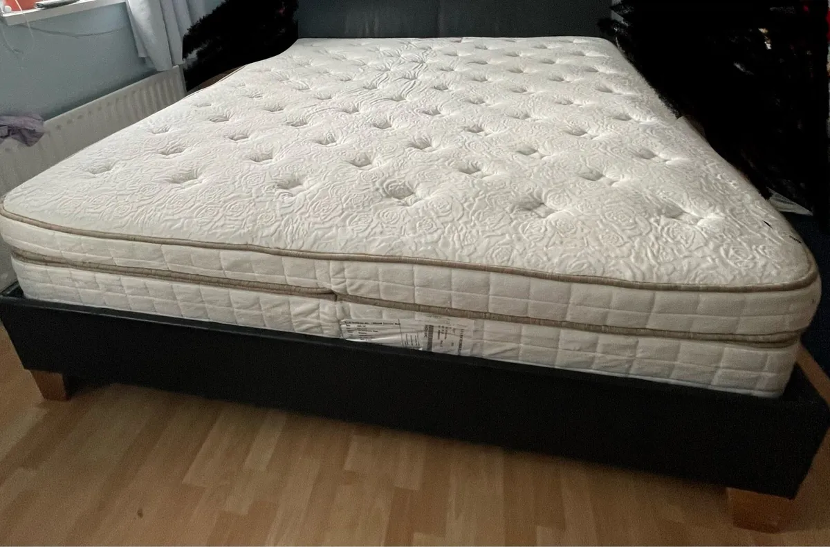 LEATHER QUEENSIZE BEDFRAME & KINGKOIL MATTRESS - Image 1