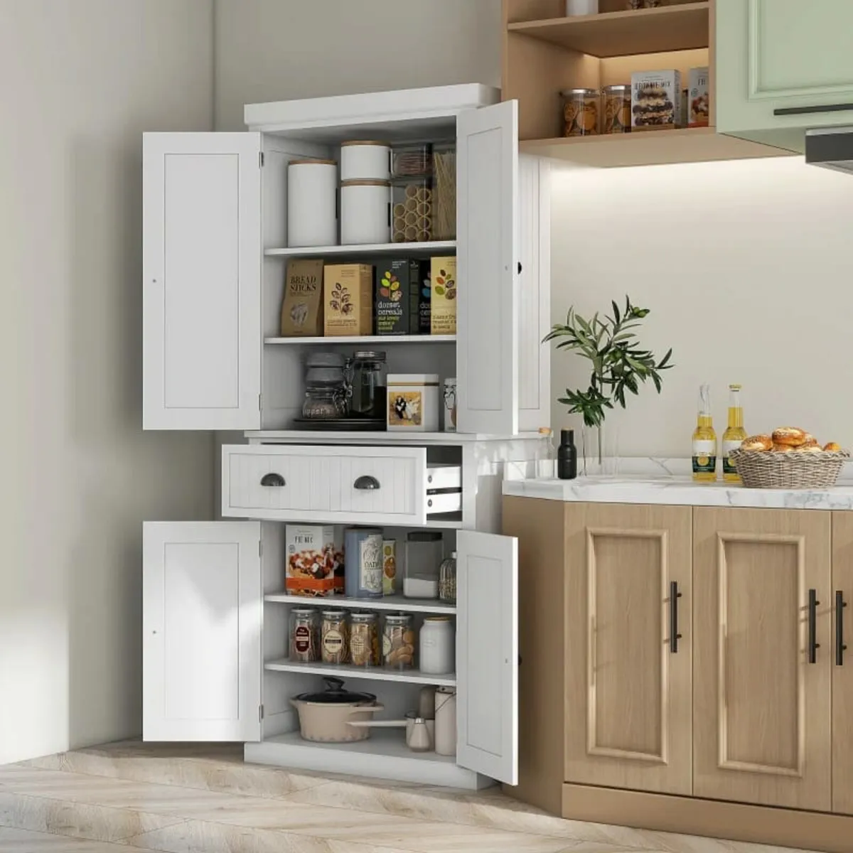 Freestanding Multi-Storage Kitchen Cabinet - White - Image 3