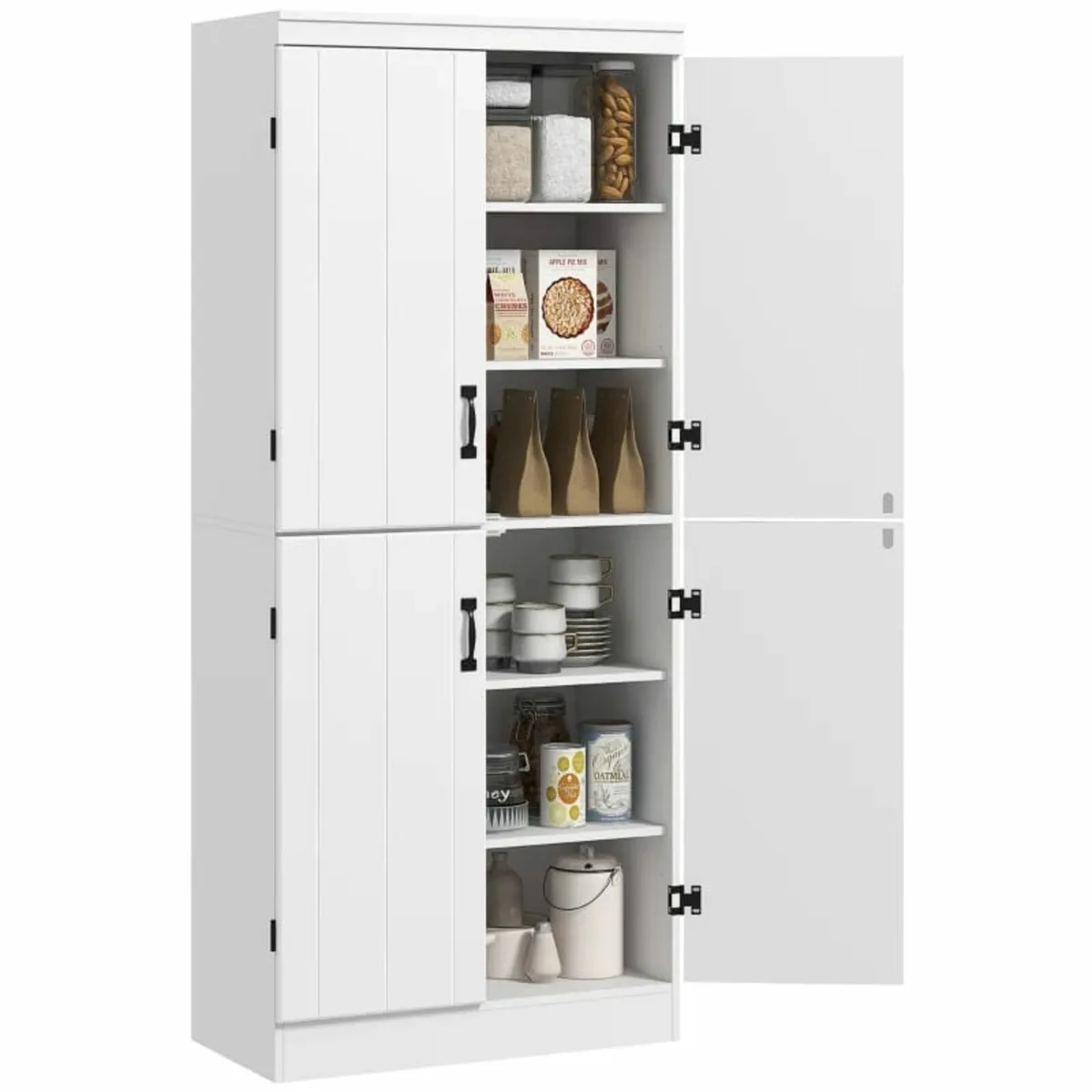4-Door Tall Kitchen Cupboard, Freestanding 6-Tier - Image 1