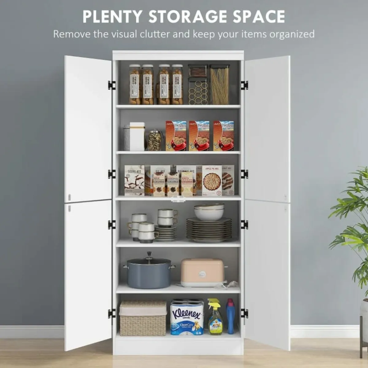 4-Door Tall Kitchen Cupboard, Freestanding 6-Tier - Image 2