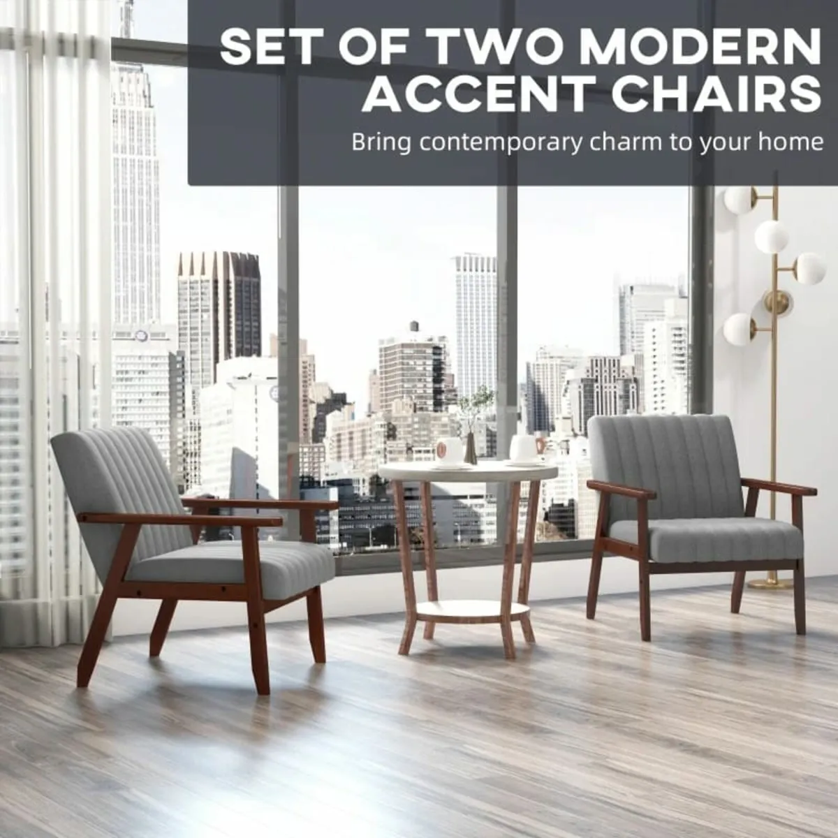 Mid Century Accent Chairs Set of 2, with Wooden Le - Image 2