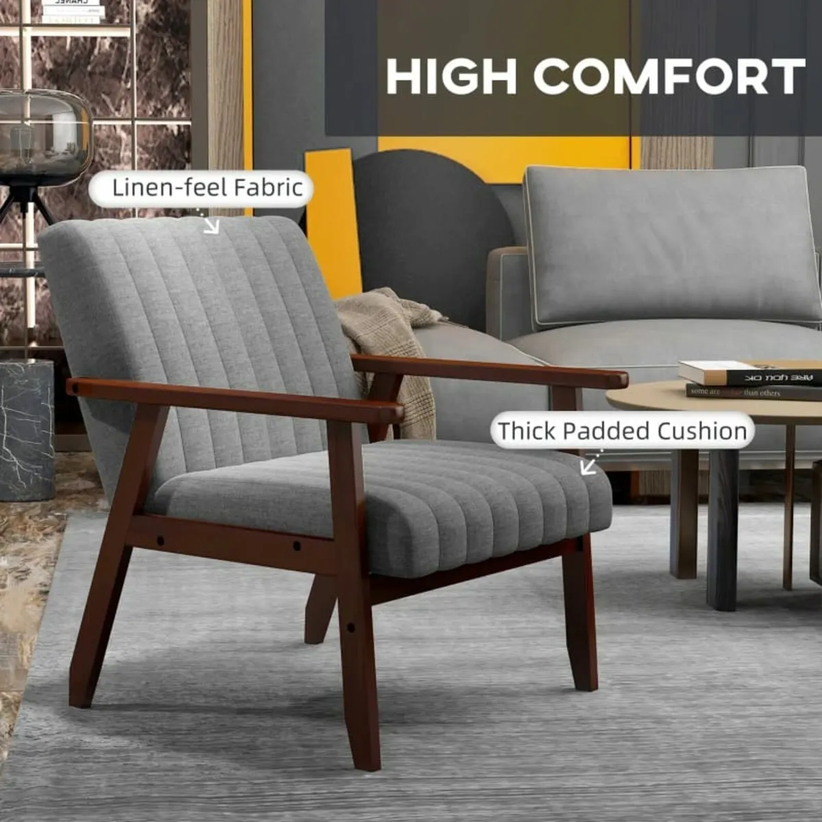 Mid Century Accent Chairs Set of 2, with Wooden Le - Image 4