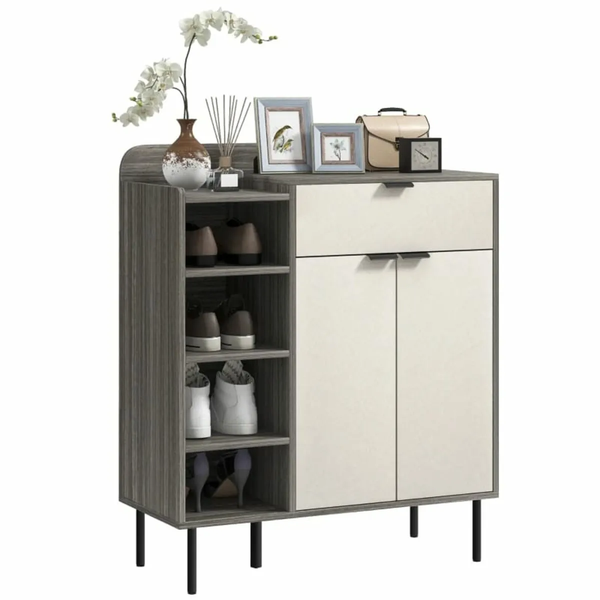 Modern and Minimal 12 Shoe Storage Cabinet - Grey/ - Image 1