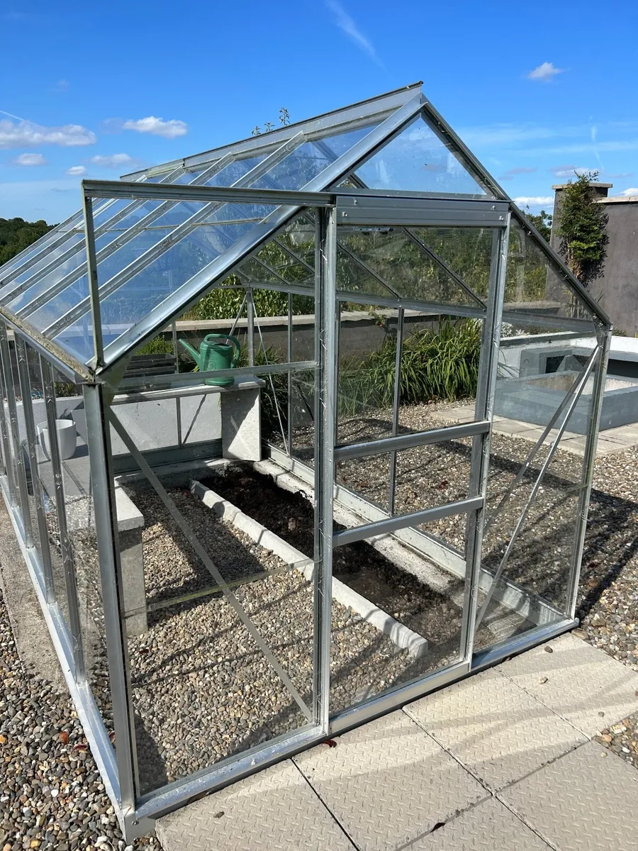 Glass greenhouse for sale with interior shelving - Image 4