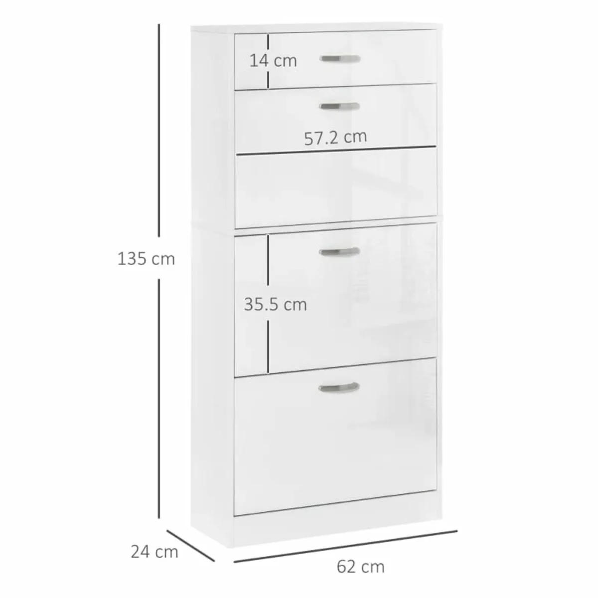Shoe Cabinet with 3 Flip Drawers, High Gloss Shoe - Image 2