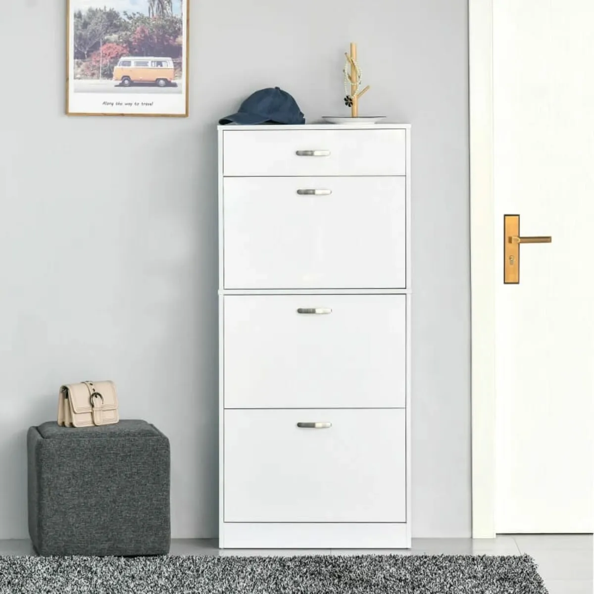 Shoe Cabinet with 3 Flip Drawers, High Gloss Shoe - Image 3