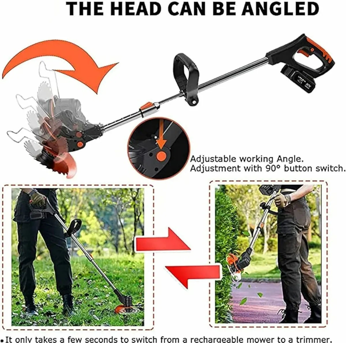 Metal Blade Strimmer 21V Cordless Grass Trimmer, C - Image 2