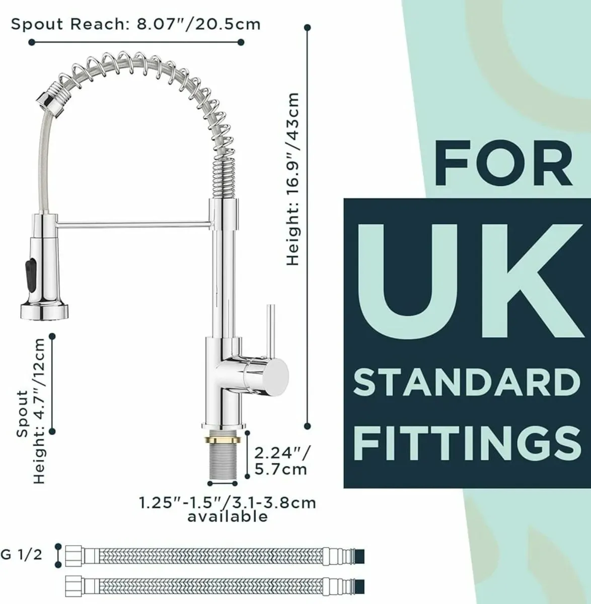 Kitchen Tap, Spring Kitchen Sink Mixer Tap with Pu - Image 2