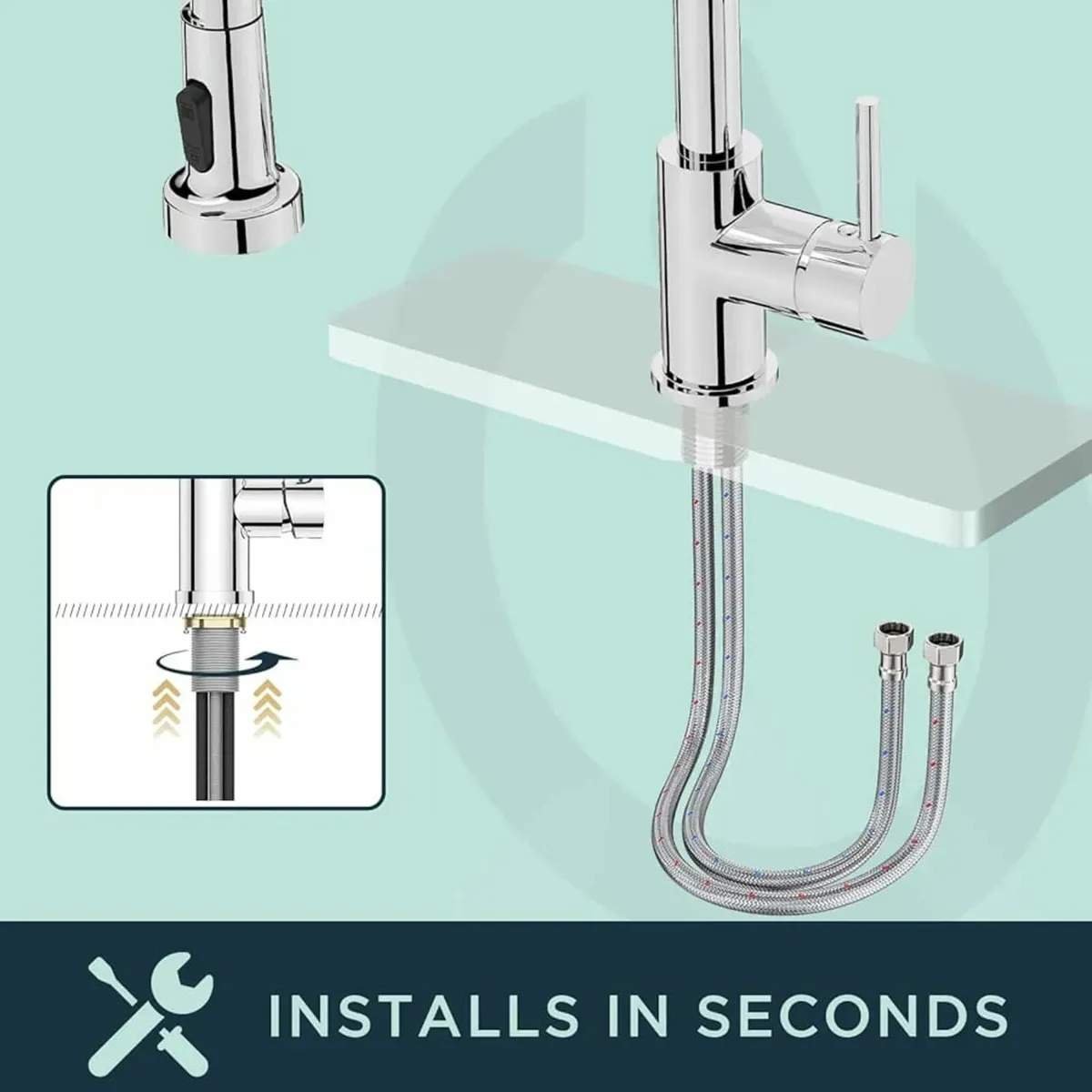 Kitchen Tap, Spring Kitchen Sink Mixer Tap with Pu - Image 4