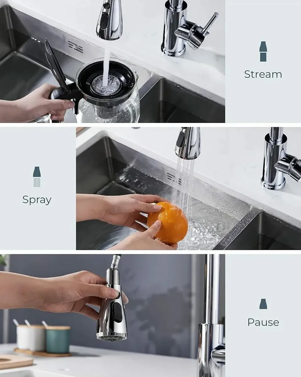 Sink Taps Mixer with Pull Out Spray, Swivel Single - Image 2