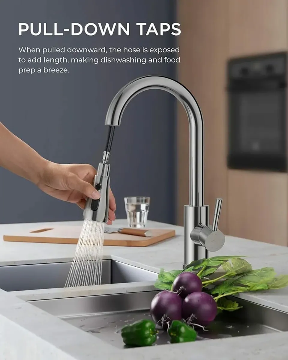 Sink Taps Mixer with Pull Out Spray, Swivel Single - Image 3