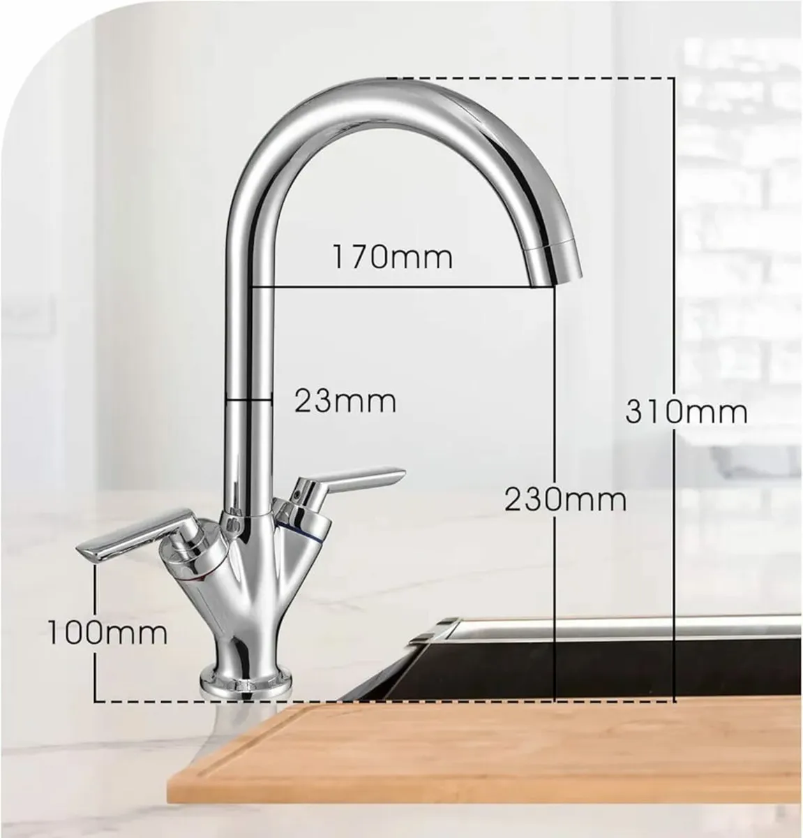 Kitchen Sink Mixer Taps Monobloc Swivel Spout Chro - Image 2