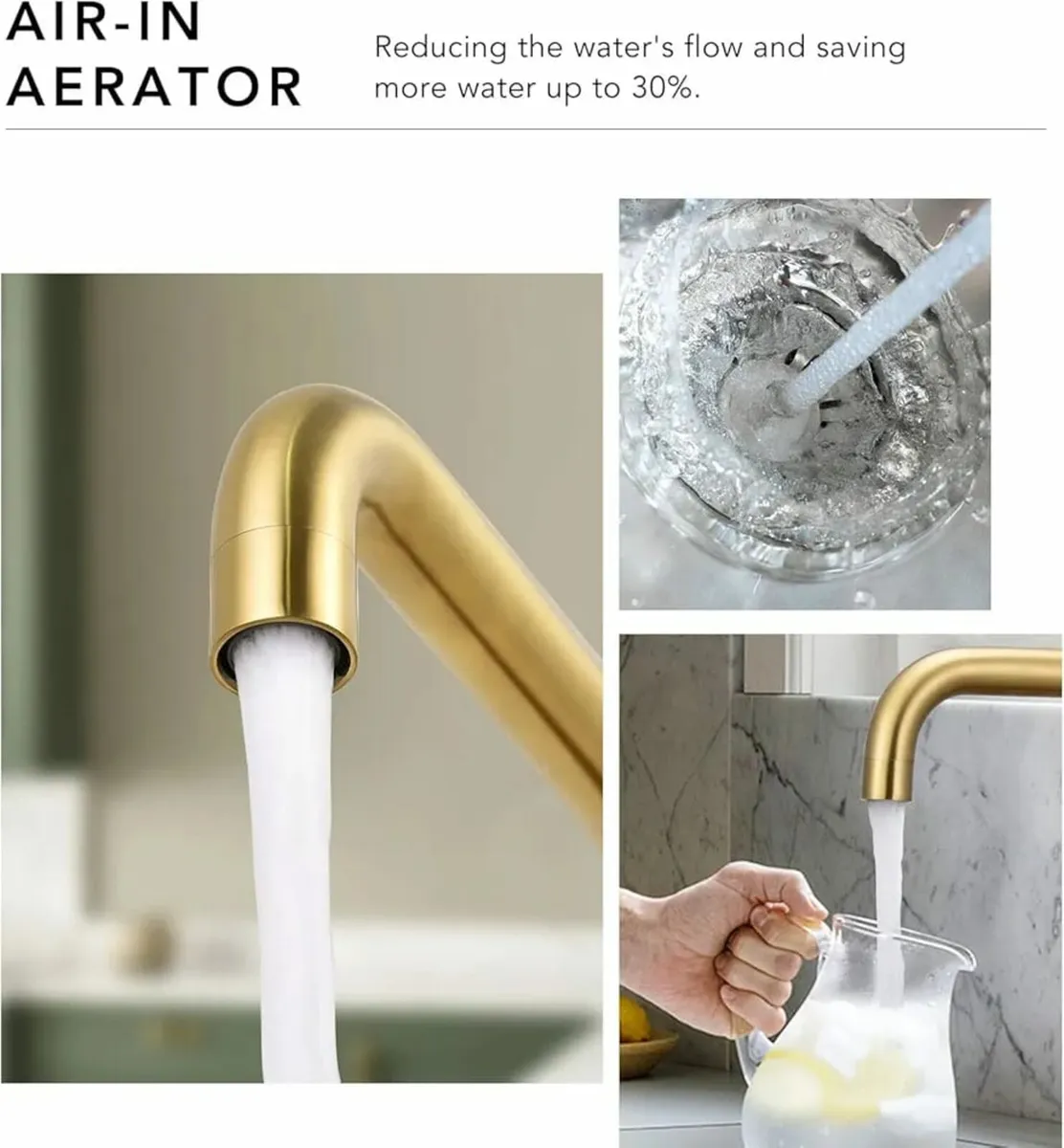 Mixer Tap Gold 360 Swivel Spout with Aerator Recta - Image 3