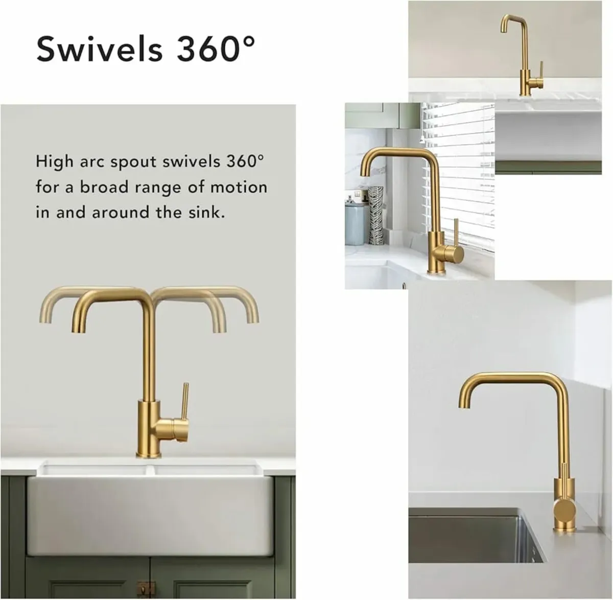 Mixer Tap Gold 360 Swivel Spout with Aerator Recta - Image 4
