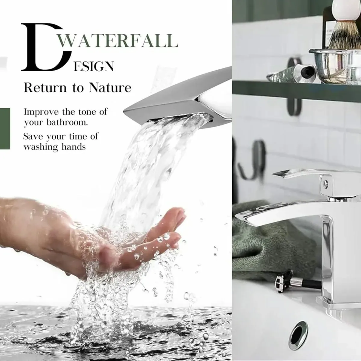 Basin Taps Waterfall with Pop up Waste Square Bath - Image 4