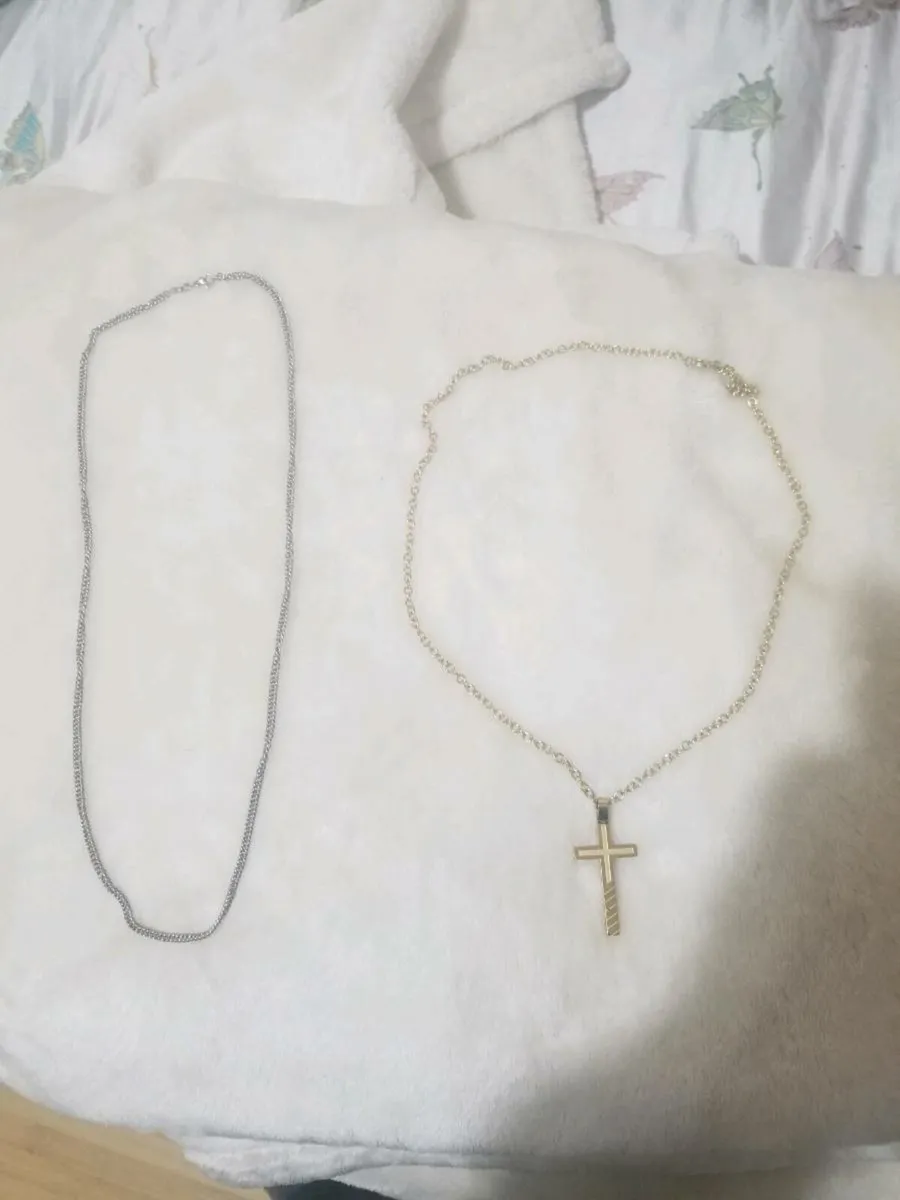 Silver mens chain and gold chain and cross - Image 1