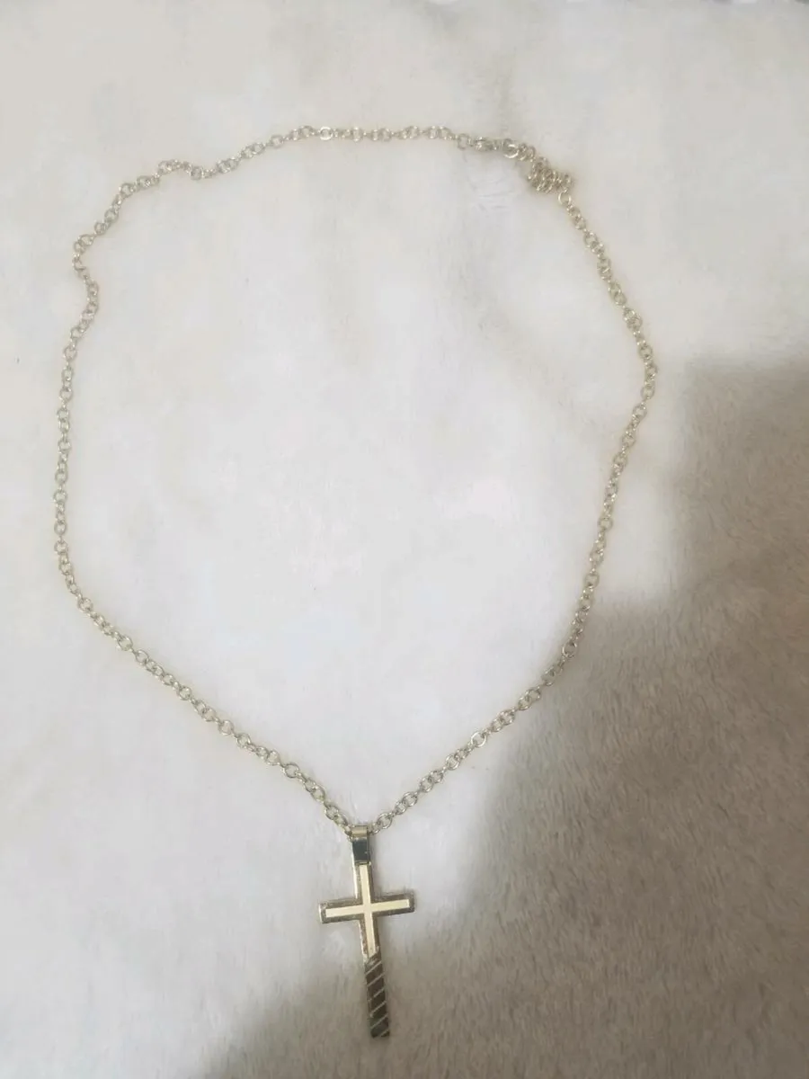 Silver mens chain and gold chain and cross - Image 2