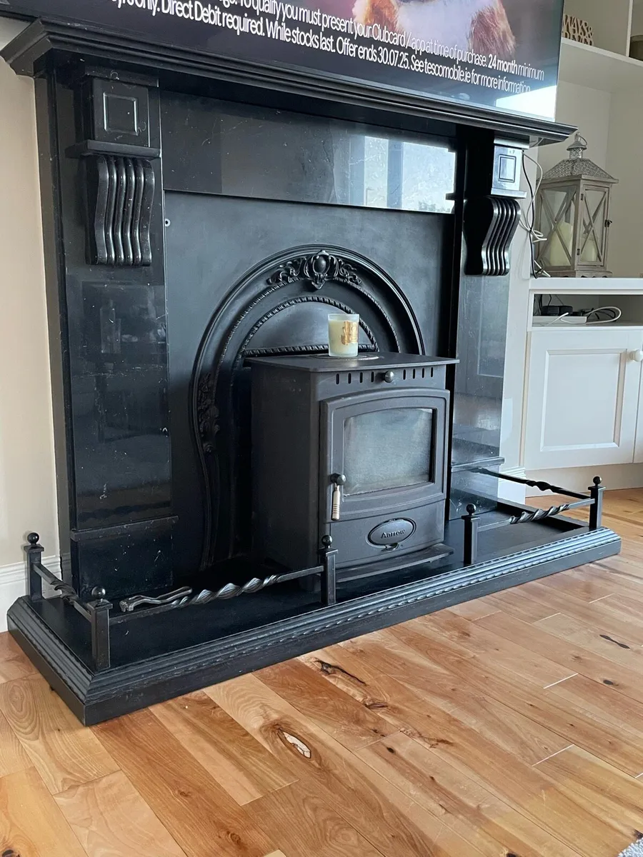 Full fireplace, black marble fireplace & stove - Image 2