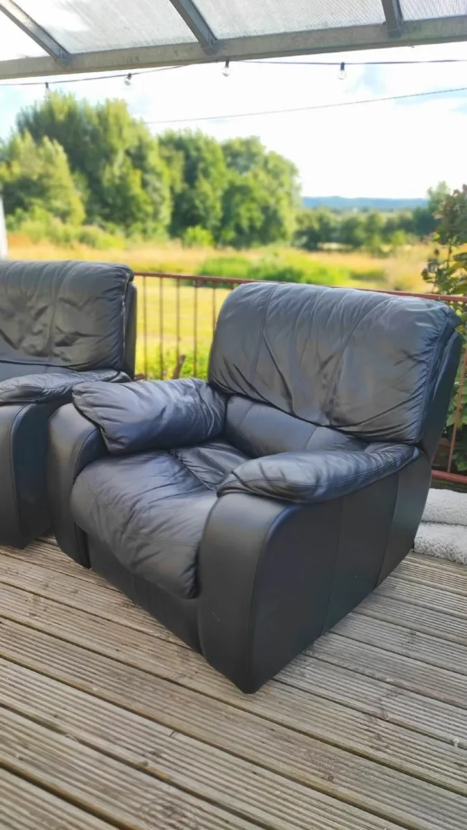 Black Leather Arm Chairs x 2 - Image 4