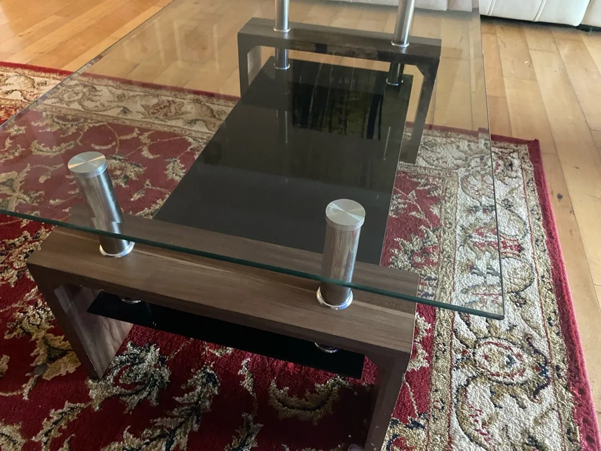 Glass & Walnut Coffee Table - Image 1