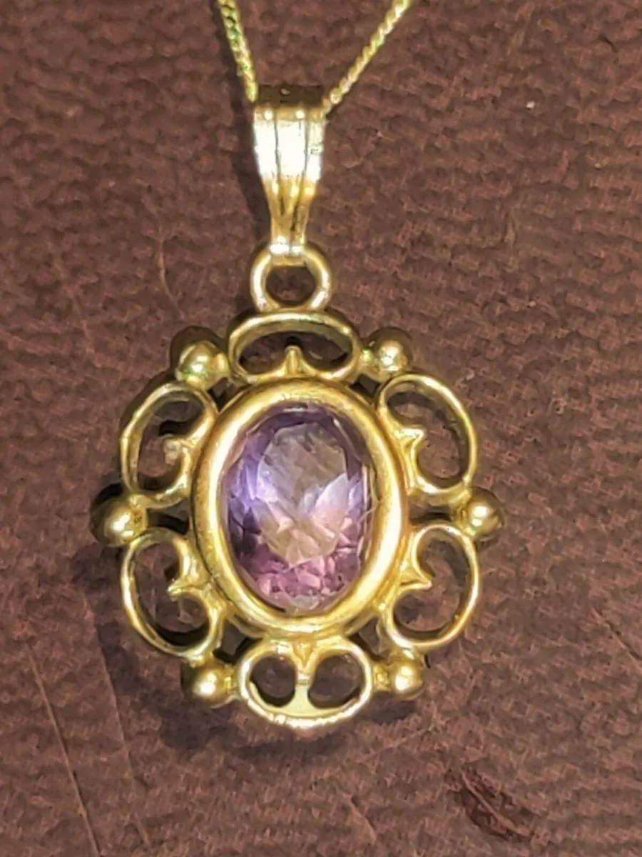 EDWARDIAN OVAL AMETHYST, 9CT Gold 18"Necklace ! - Image 1