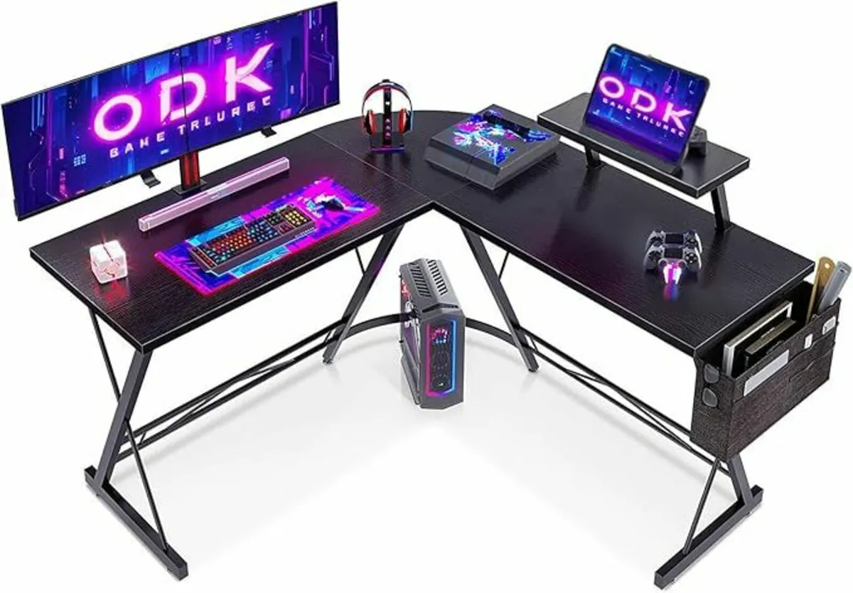 L Shaped Gaming Desk 127x127x75 cm Office, Black - Image 1