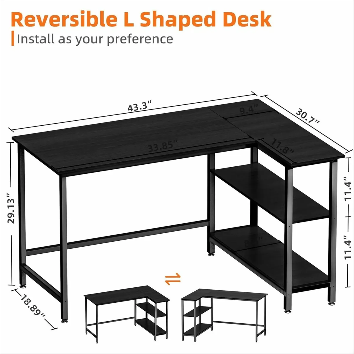 L Shaped Desk, 110x80cm Gaming Office Desk - Image 2