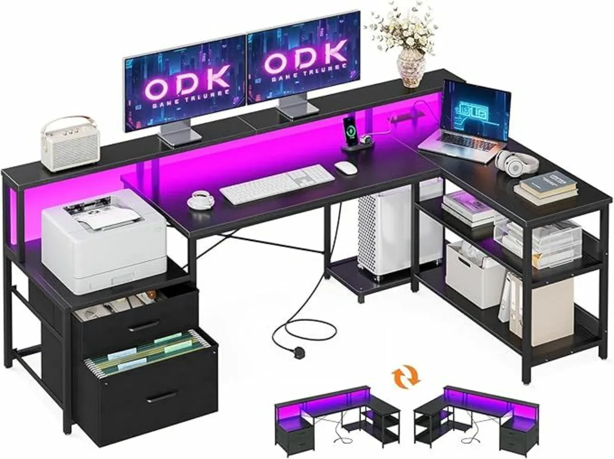 L Shaped Gaming Officce Desk LED Lights 172×100 cm - Image 3