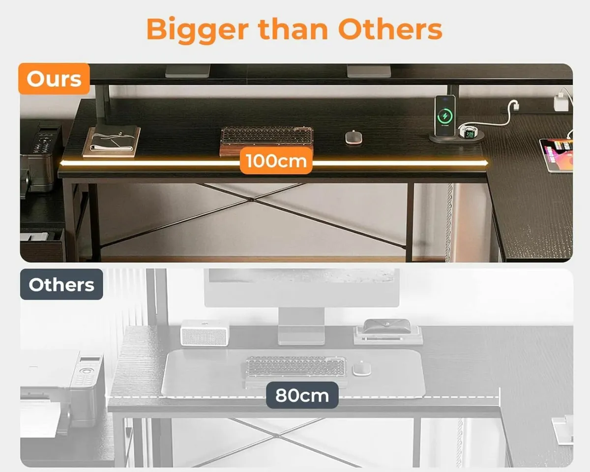 L Shaped Gaming Officce Desk LED Lights 172×100 cm - Image 4