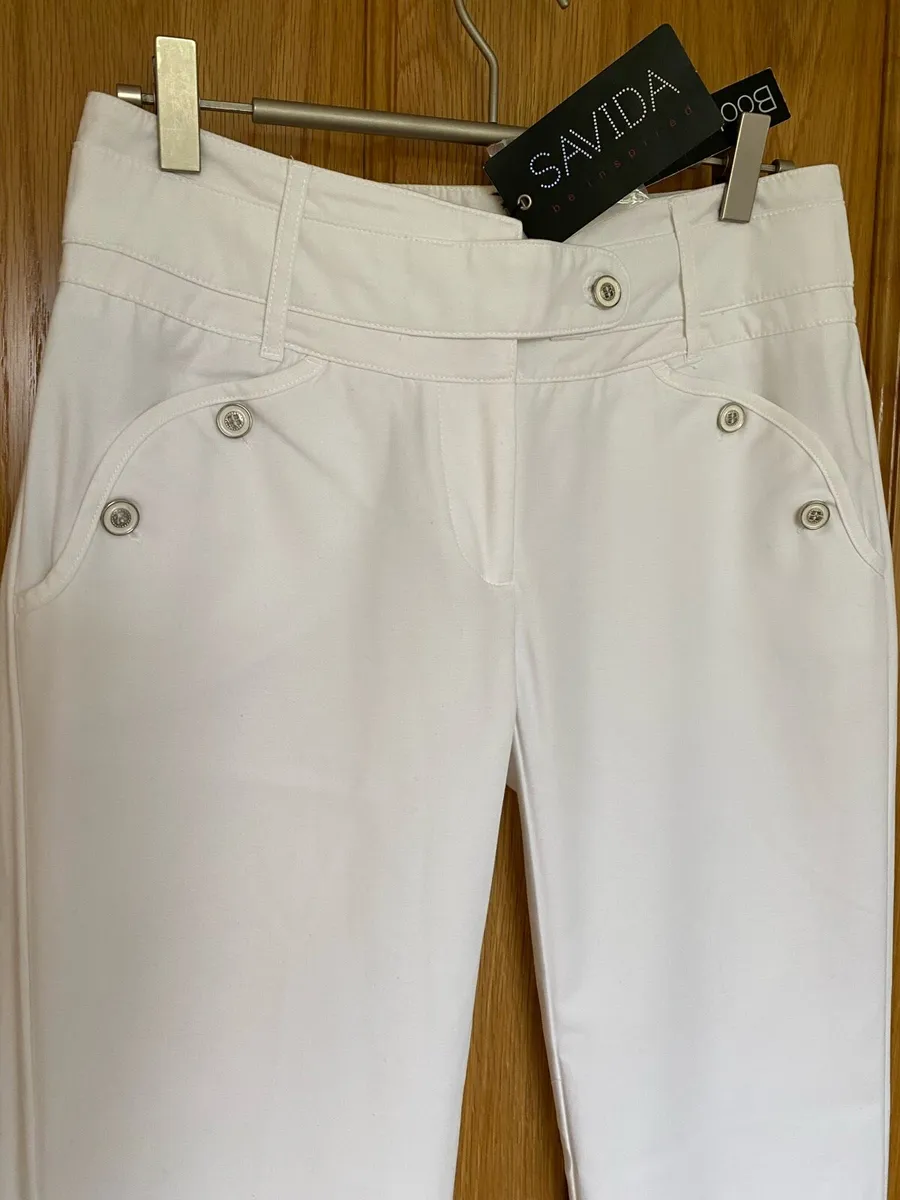 SAVIDA Women’s White Cotton Elegant Trousers - Image 2