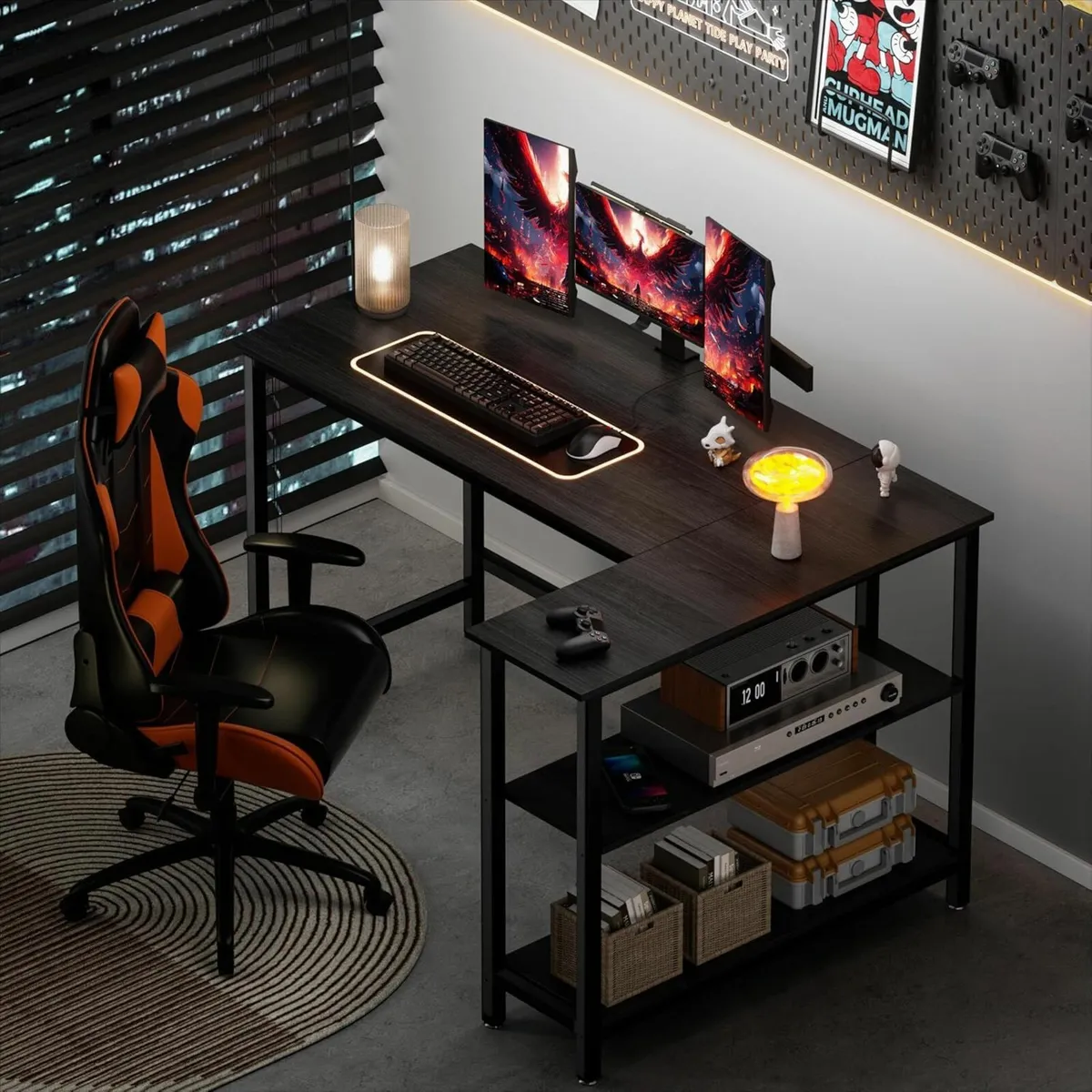 Gaming Desk Office L Shaped Desk, 110x80cm Storage - Image 4