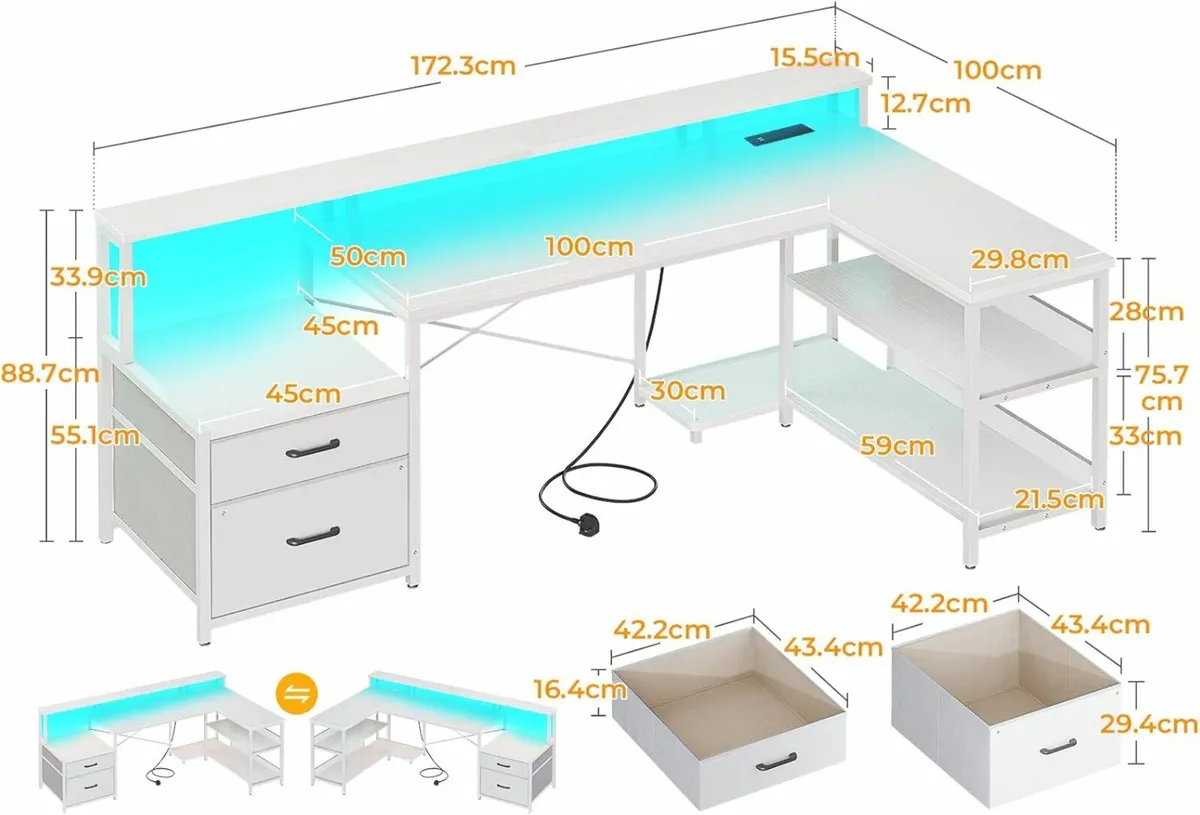 Corner Gaming Desk 172×100 cm Storages, White - Image 3
