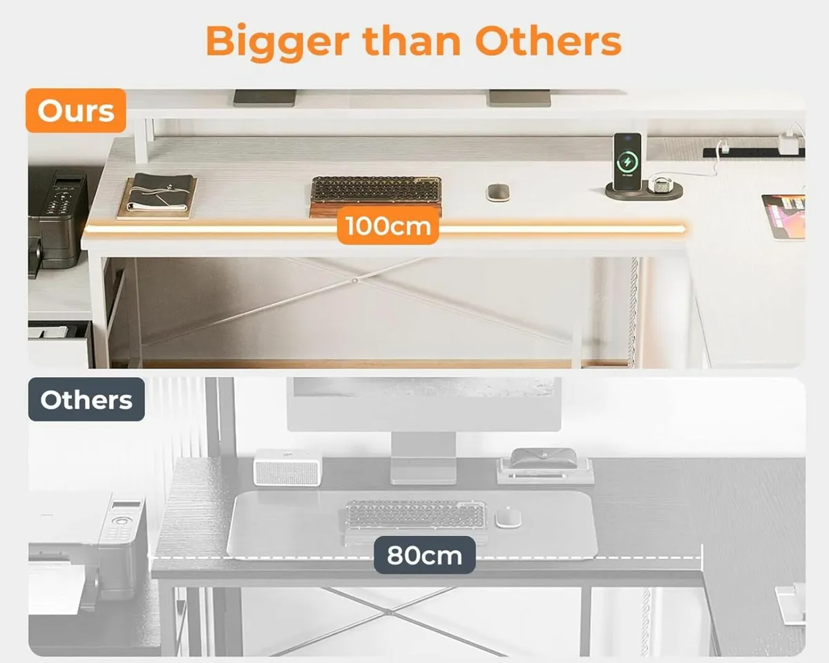 Corner Gaming Desk 172×100 cm Storages, White - Image 4