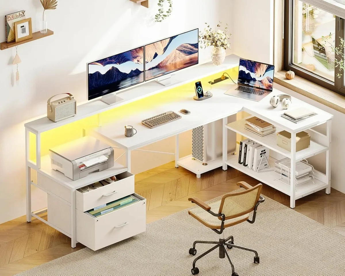 Corner Gaming Desk 172×100 cm Storages, White - Image 1