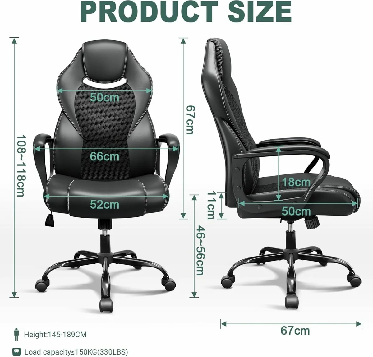 Office Chair Ergonomic Computer Gaming Black - Image 3