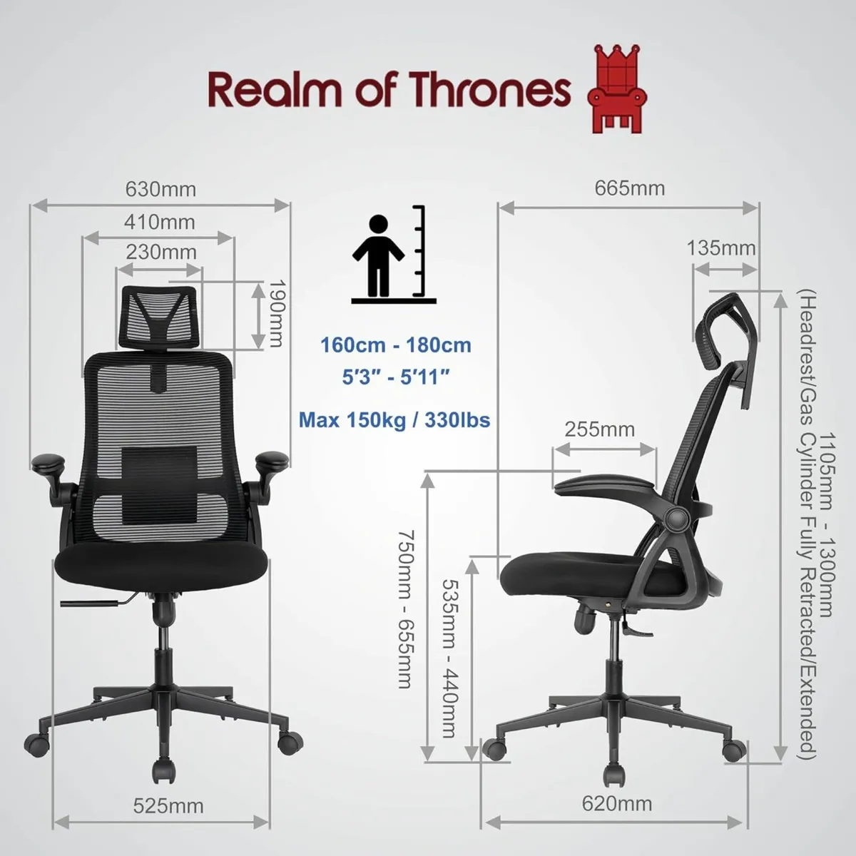 Ergonomic Office Chair Home, Heavy Duty Black - Image 4
