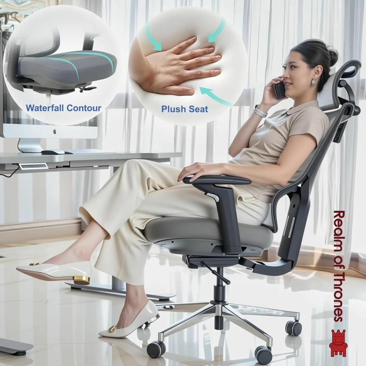 Ergonomic Office Chair Adjustable Seat-depth Grey - Image 3