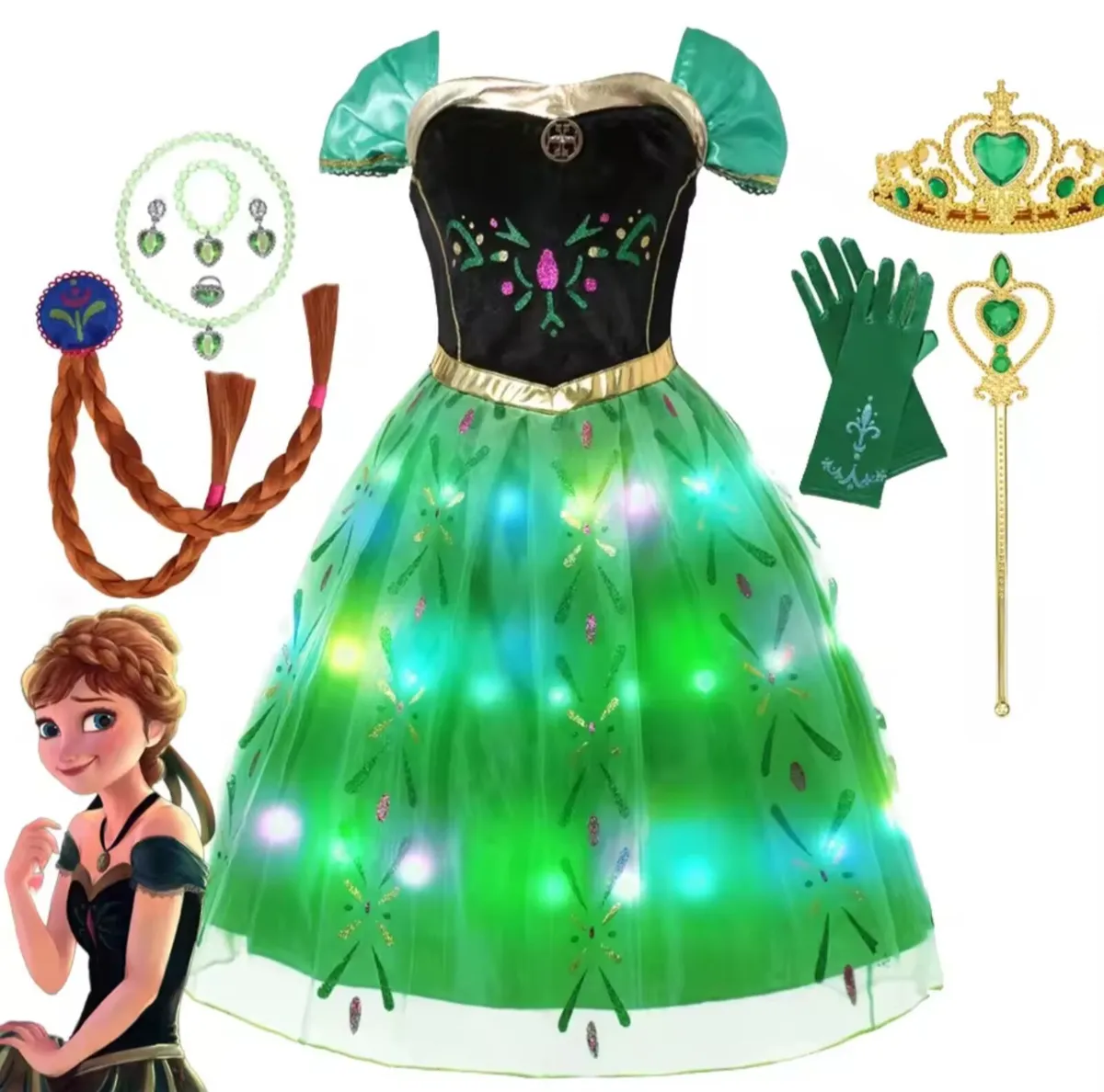Disney Princess Anna Frozen Costume  LED Light Up - Image 1