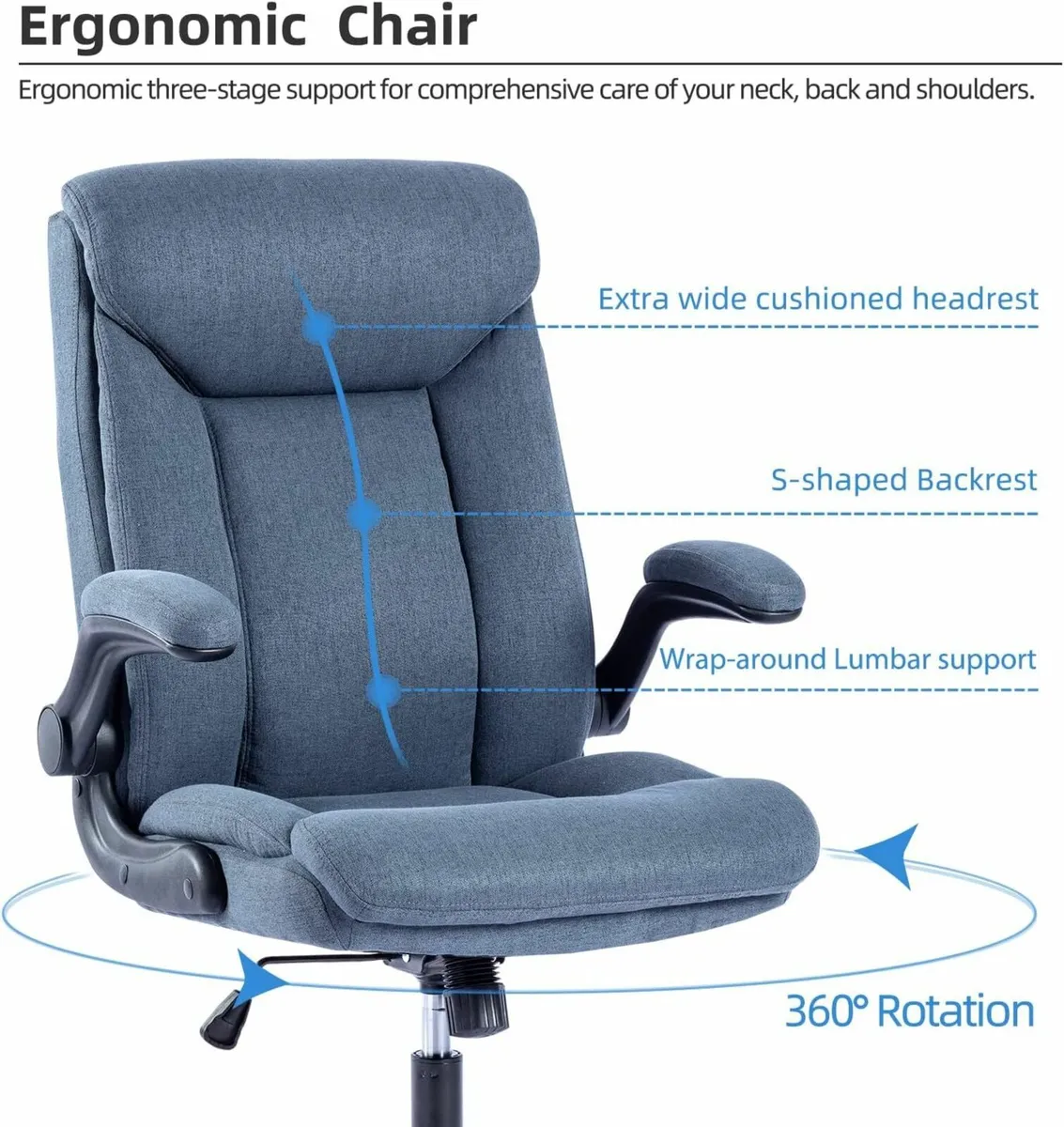 Comfortable Office Chair Ergonomic Desk Blue - Image 3