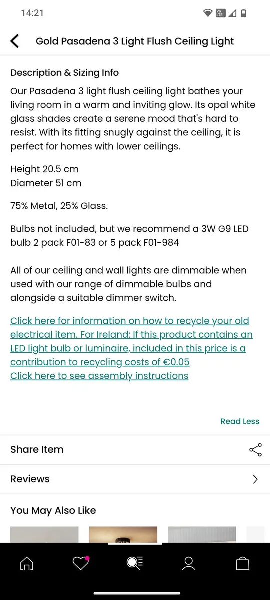 Passedena Light Fitting from Next - Image 4