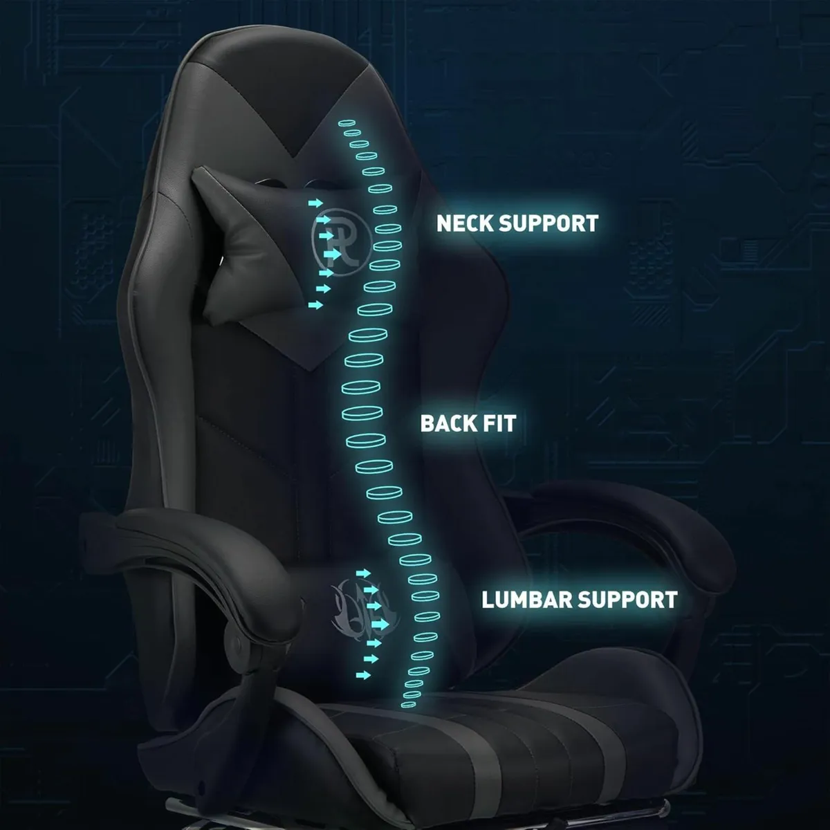 Ergonomic adjustable gaming office Chair Black - Image 3