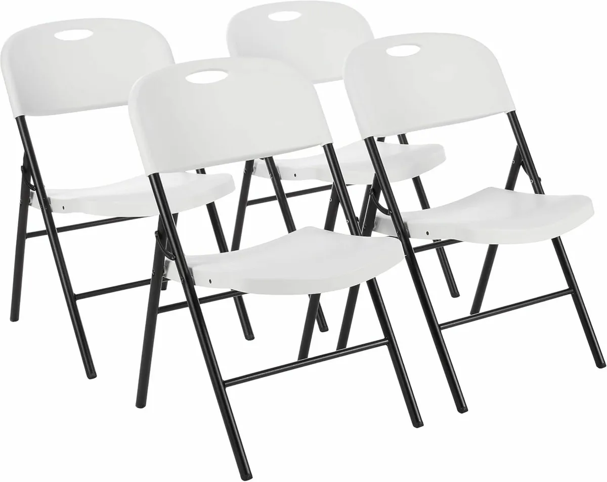 Folding Chairs Set of 4, Camping Outdoor, White - Image 1