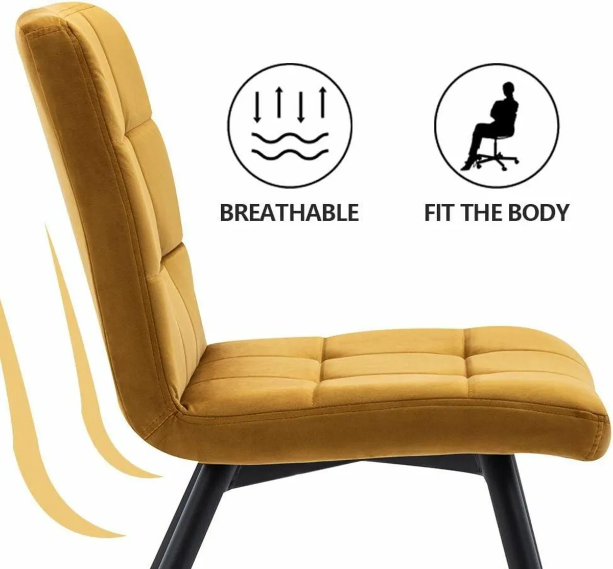 (1 Left)  2 set Velvet Kitchen Dining Chair yellow - Image 2