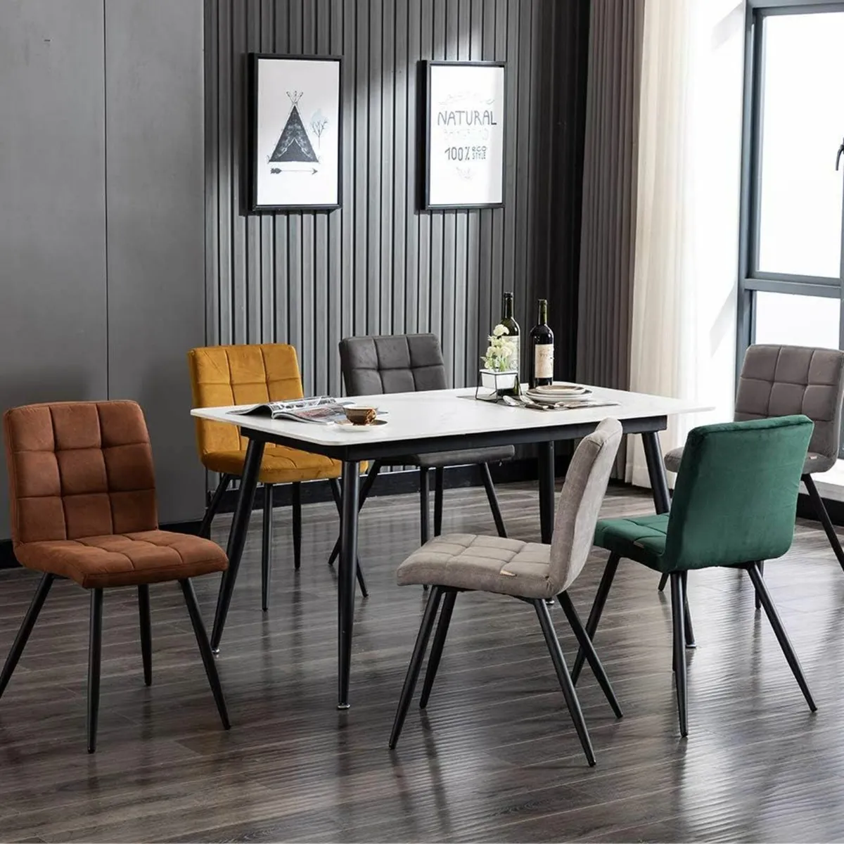(1 Left)  2 set Velvet Kitchen Dining Chair yellow - Image 4