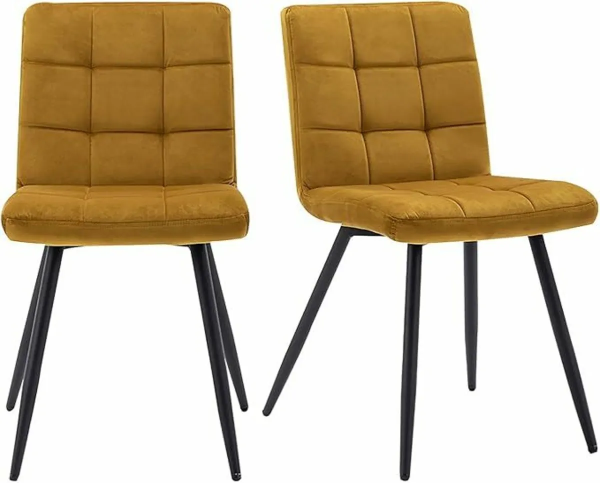 (1 Left)  2 set Velvet Kitchen Dining Chair yellow - Image 1